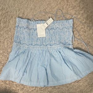 J. Crew Blue and White Striped Smocked Top